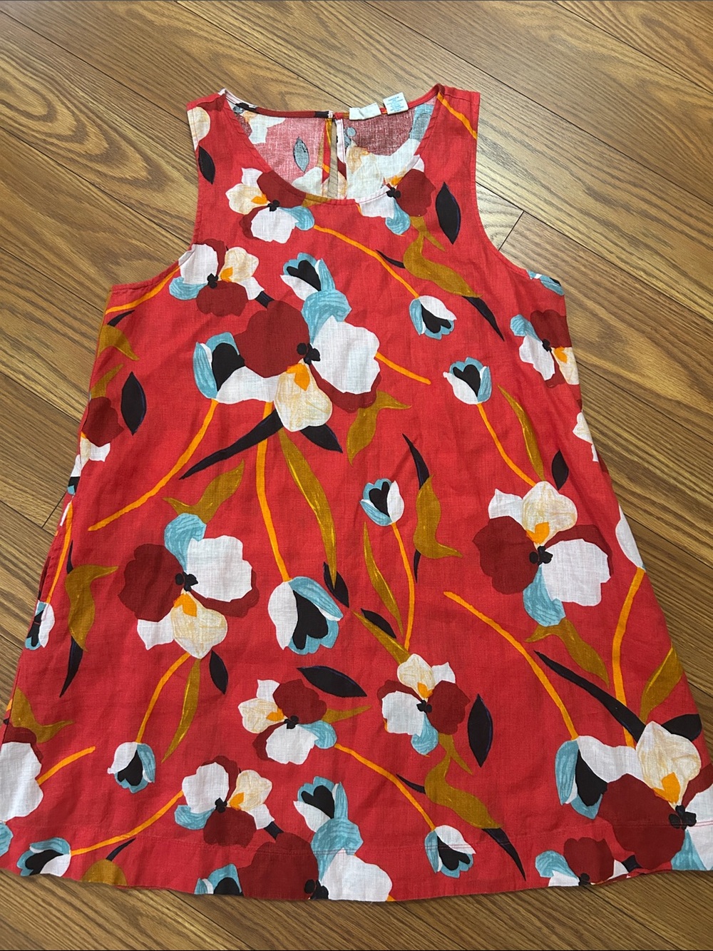 Sigrid Olsen Orange red tropical Island Floral 100% Linen dress knee high sizeXL - Picture 12 of 13